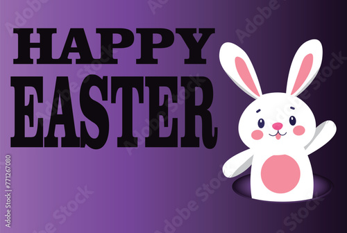 Banner or card  with cute rabbit  with the text  written Happy Easter