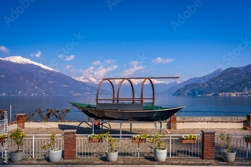 View on Lake Como, Italy with snow covered mountains in the background