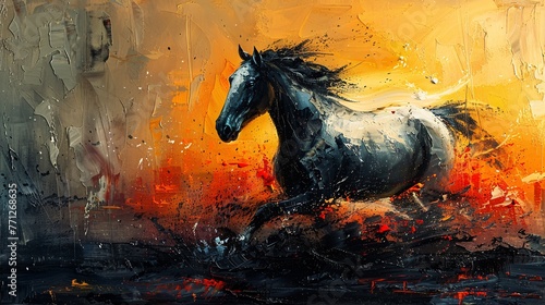 Abstract mural of a horse in oil, large knife strokes on art wall © growth.ai