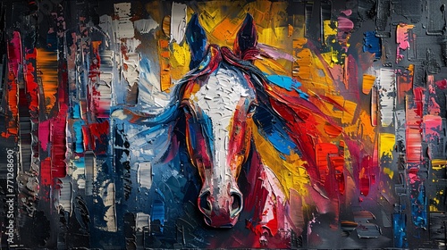 Abstract mural of a horse in oil, large knife strokes on art wall © growth.ai