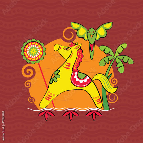 Happy Bengali New Year, Pohela Boishakh, Suvo Noboborsho, Bengali Traditional folk Design. Colorful Background, Mask motifs. Illustration Of Pohela Boishakh. wishing for a Bengali New Year.