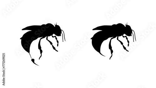 Bee sting emblem, black isolated silhouette