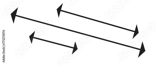 Dual semi circle arrow. Vector illustration. Semicircular curved thin long double ended arrow. Long arrow vector icon. Black horizontal double arrow. Vector 10 Eps. Black simple symbol for measuring.