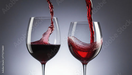 Red wine filling a wine glass colorful background