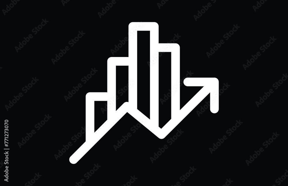 Rising Arrow Chart Symbol isolated on black bg Rising Arrow Chart Symbol isolated on black bg