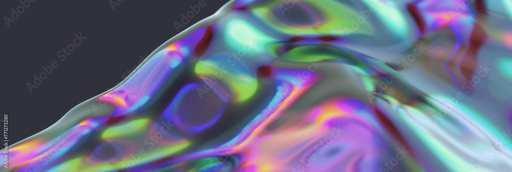 Vibrant iridescent liquid wave texture. This image showcases a fluid, wave-like texture with a rainbow iridescent finish that gives a modern, abstract feel, ideal for backgrounds
