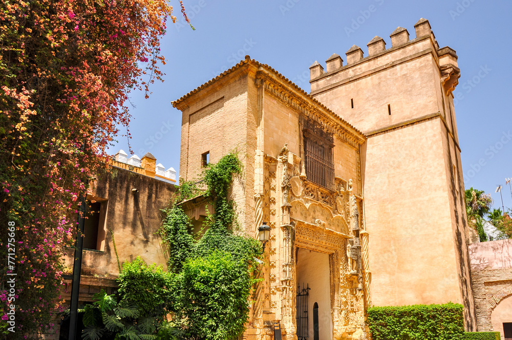 Seville Alcazar architecture and gardens in Andalusia, Spain