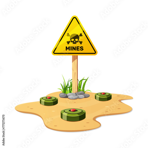 Green military land mine field with sign vector isolated on white background. © Maman