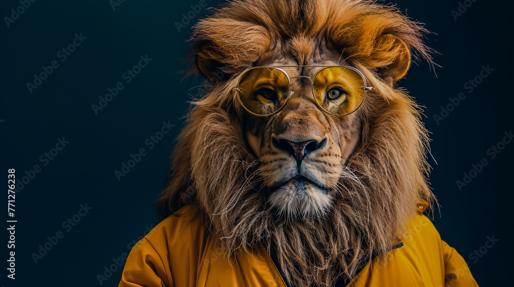 Naklejka premium Lion sporting a trendy 90s hairstyle