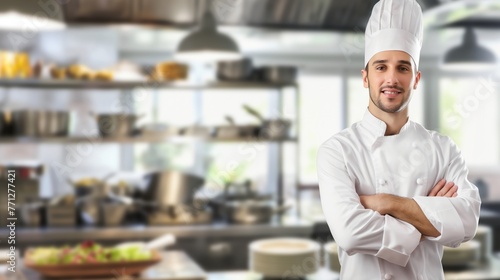 Man standing in kitchen with crossed arms