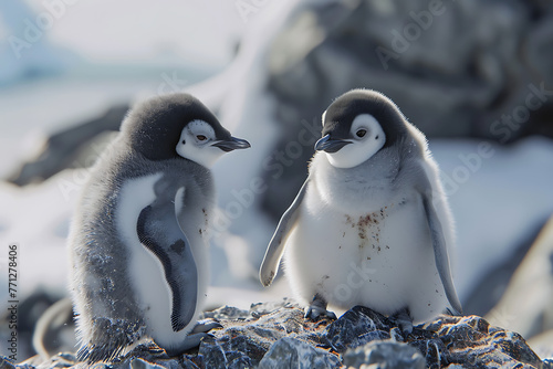 two baby bluewinged penguins are looking at each othe d70b2715-1d2e-47bb-b294-2056be500c44 3 photo