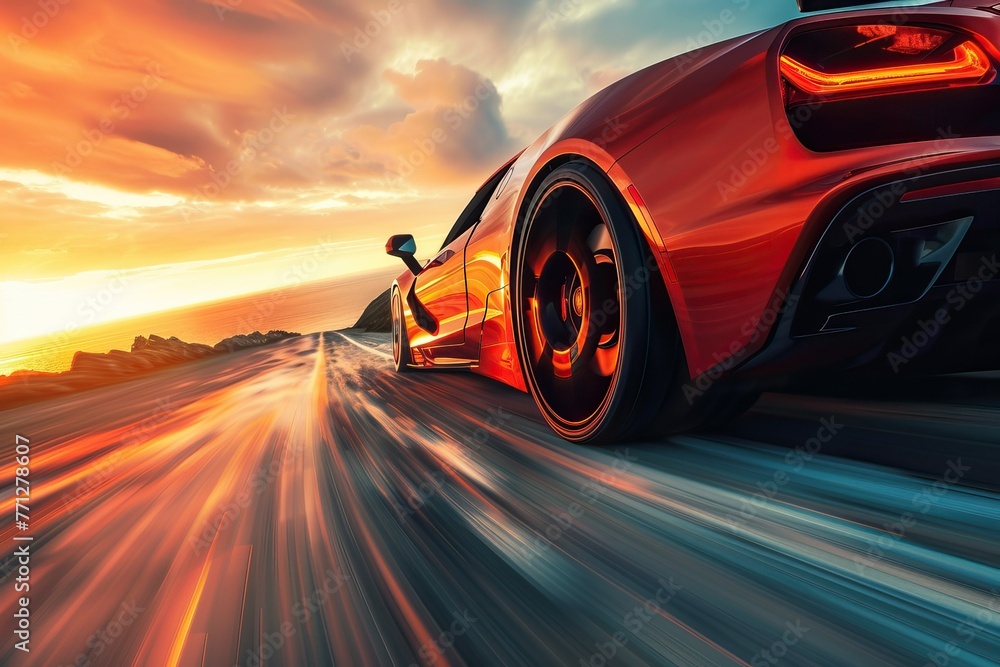 The car's headlights are on, illuminating the road ahead The car's headlights are on, illuminating the road ahead