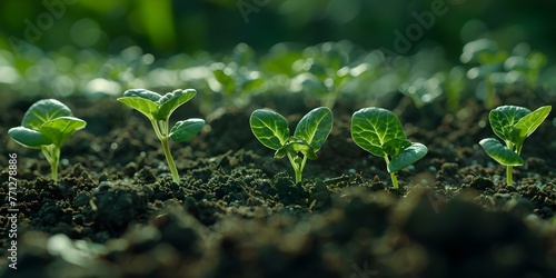Sustainable Agriculture Practices  Young Sprouts Thriving in Fertile Soil. Concept Agricultural Sustainability  Young Sprouts  Fertile Soil  Eco-Friendly Farming  Sustainable Practices