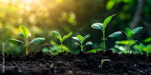 New growth sprouts in fertile soil showcasing effective water consumption and carbon dioxide removal in agriculture. Concept Agricultural Sustainability, Soil Health, Carbon Sequestration photo