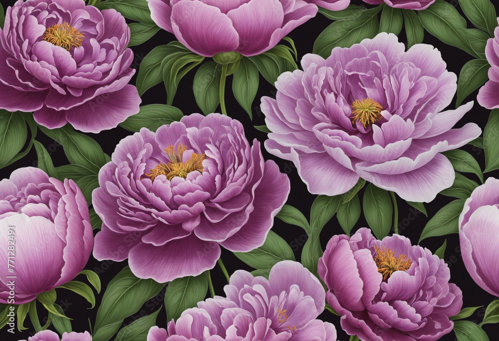 Floral purple peonies   pattern colorful background
