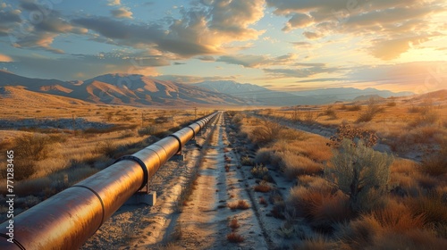 Render the transmission of natural gas through pipelines across varied terrain