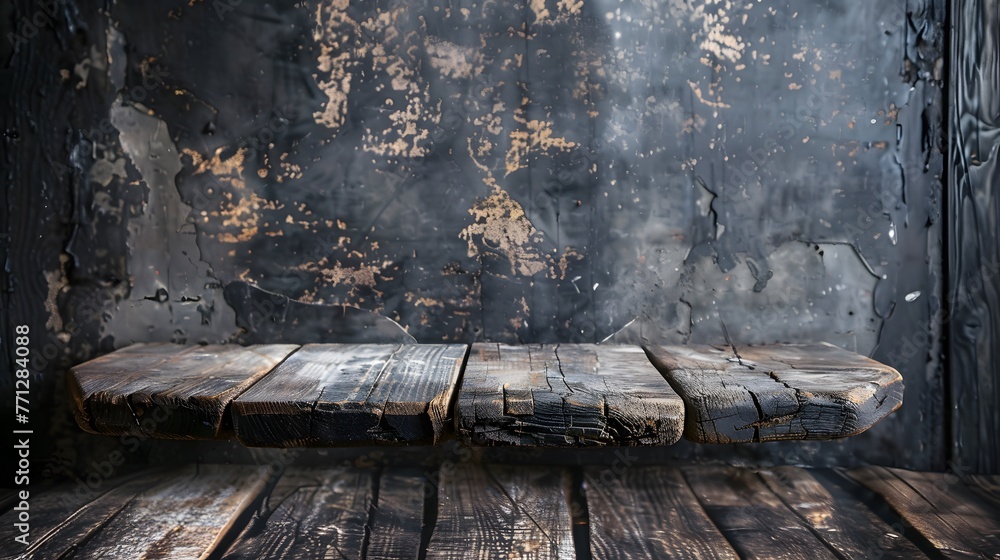 Rustic Wooden Podium in a Moody, Distressed Interior Rustic Wooden Podium in a Moody, Distressed Interior
