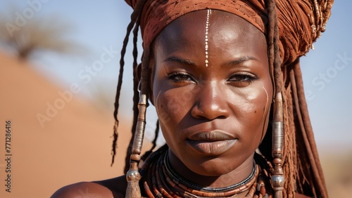 Himba woman carrying a traditional necklaces photo