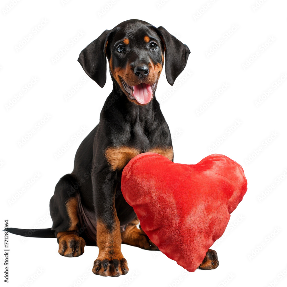 Black and Brown Dog Sitting Next to Red Heart