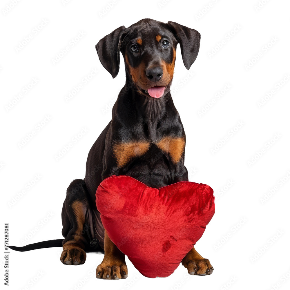 Black and Brown Dog Sitting Next to Red Heart