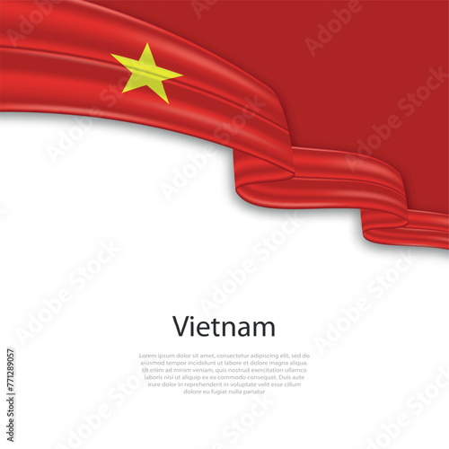 Waving ribbon with flag of Vietnam
