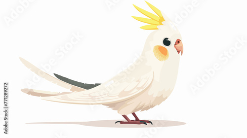 Cute albino cockatiel bird cartoon Flat vector