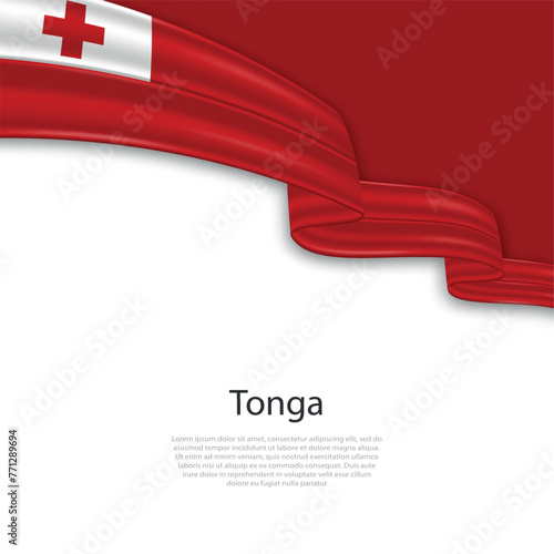 Waving ribbon with flag of Tonga