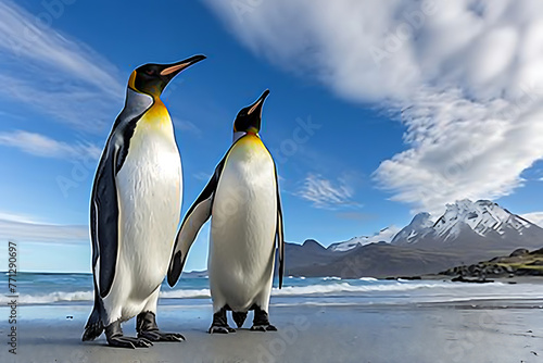 two penguins on the beach with a blue sky surrounding 9fad5140-d131-4aa6-ad8f-30caff9e1480 2 photo