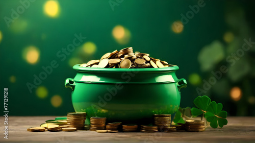 pot of gold coins and clover