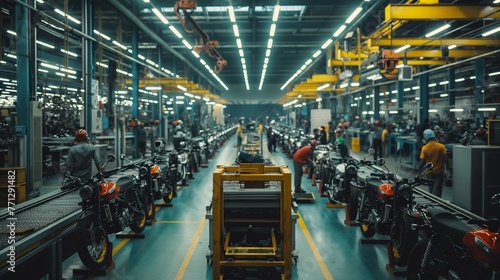 Efficient Motorcycle Production: Workers and Robots in Motorcycle Manufacturing Plant | Precision Collaboration in Production Line Ballet