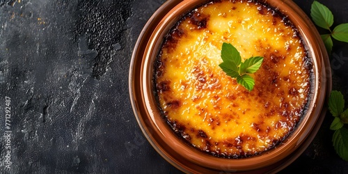 A traditional Spanish crema catalana dessert with a rich custard base and a caramelized sugar topping. Concept Delicious Desserts, Spanish Cuisine, Caramelized Sugar, Custard Recipes, Sweet Treats photo
