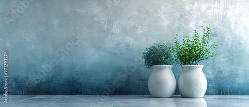 two plants in a white vase in front of a concrete backg 3f8f4e79-b271-4262-888b-5791d0c2a37e