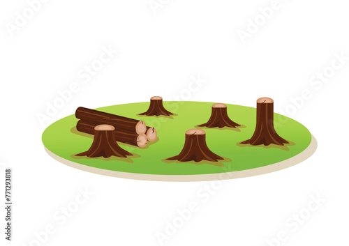 Deforestation leads to a huge loss of biodiversity and is disastrous for humans. Flat style vector illustration. Isolated on white background.