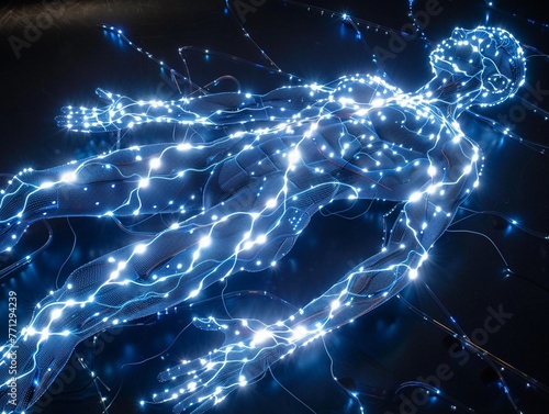 Vein system neon blue under cybernetic skin scifi medical scan © Thanadol