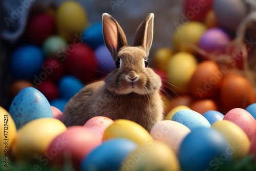 Easter Bunny with colorful easter eggs © Michael Böhm