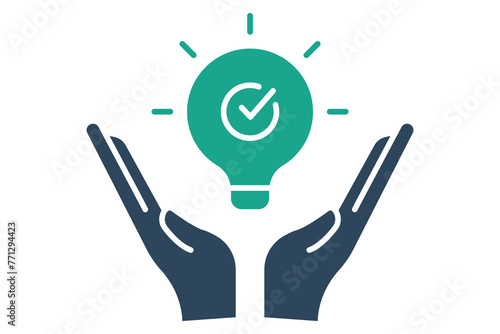 solution icon. hand with light bulb. icon related to action plan, business. solid icon style. business element illustration photo