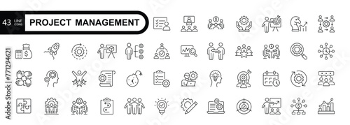 Project management icon collection. Time management and planning concept. Editable stroke.