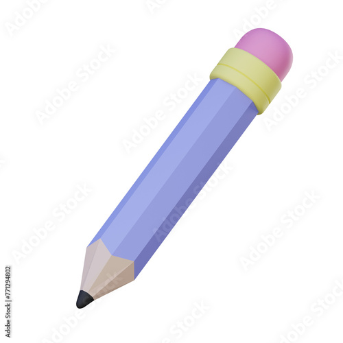 3D render of a pencil icon with pastel colors, ideal for illustrations of education concepts, transparent backgrounds.