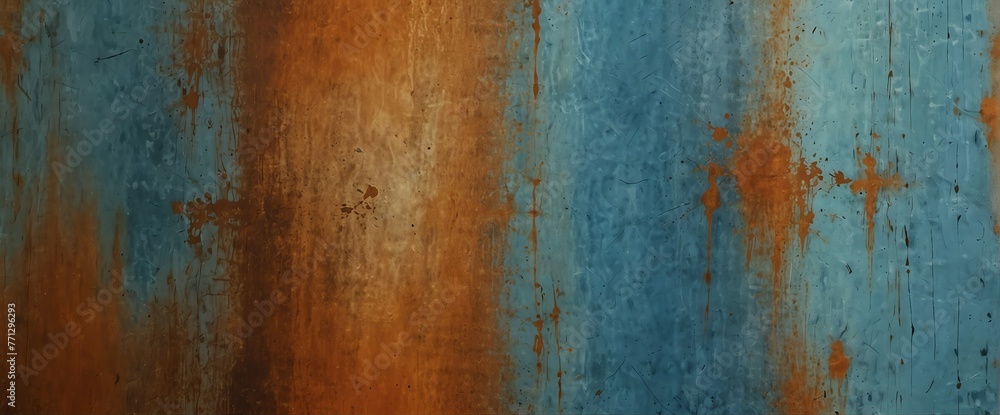 Obraz premium Rust orange to powder blue color gradient wall texture grunge rough abstract with scratches and small cracks from Generative AI