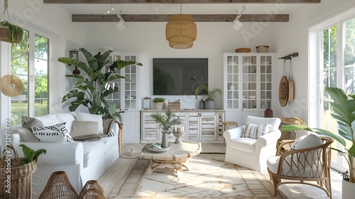 Boho, country home interior design of modern living room.