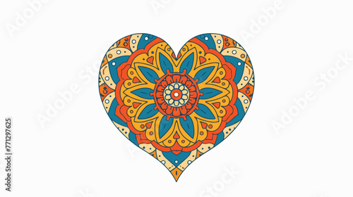 Hand draw Mandala with heart shape outline. Flat vector