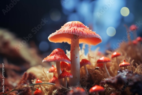 A closeup of a mushroom, with its unique shape and vibrant colors