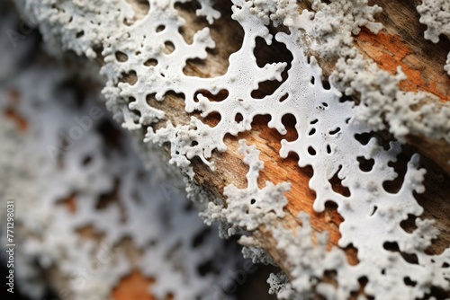 A close-up of a lichen, showing its intricate details and patterns, isolated on white background