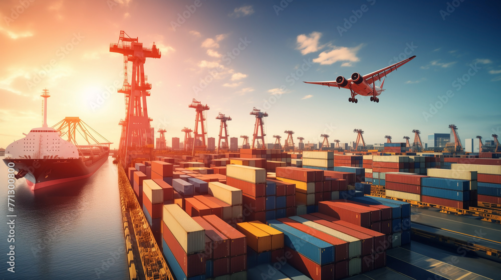 Global business of container cargo freight train for business logistics concept, Air cargo trucking, rail transportation and maritime shipping, online goods orders worldwide. logistic import export Global business of container cargo freight train for business logistics concept, Air cargo trucking, rail transportation and maritime shipping, online goods orders worldwide. logistic import export