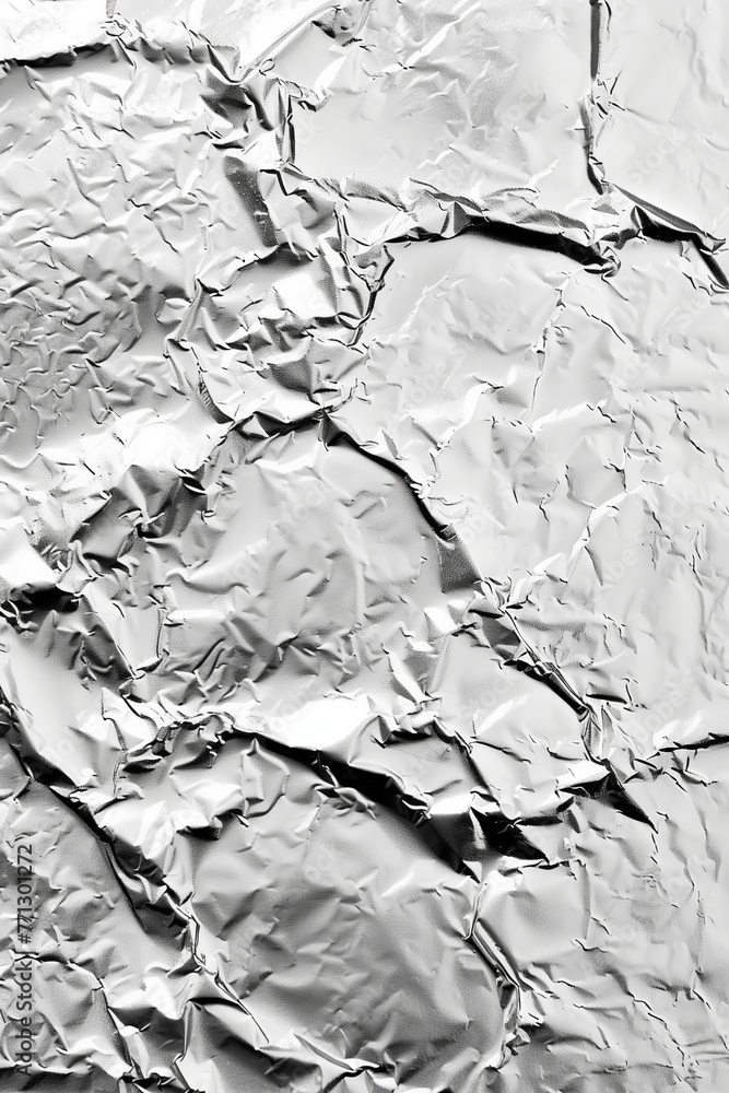 Fototapeta premium Silver foil texture background depicts a shiny metallic surface with a reflective, textured finish.