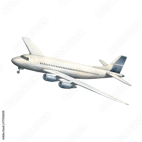 AI-generated watercolor Airplane clip art illustration. Isolated elements on a white background. 