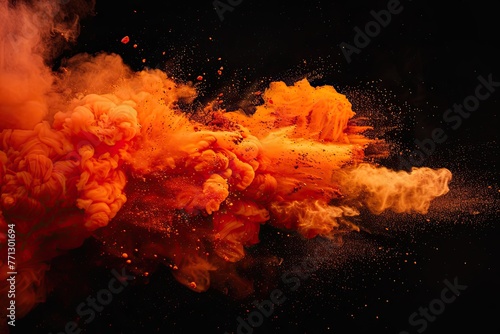 Red And Orange Color Powder Explosion Isolated On Black