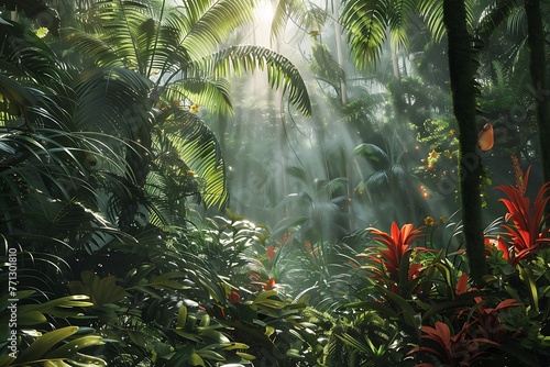   A lively  dense jungle with an extensive time-lapse  where the wildlife  plants  and sun effects build up an impressive immersive experience