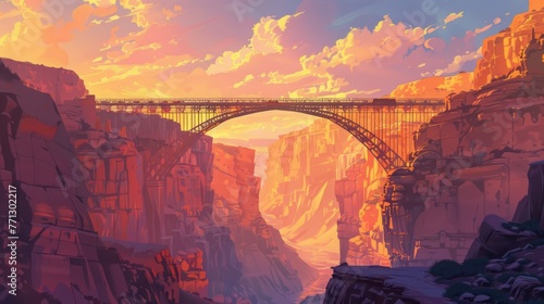 Bridge Spanning Canyon, outdoor, sunrise