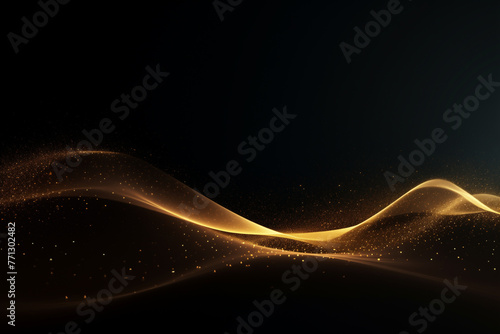 Modern gold wave line smooth and particle abstract on black background